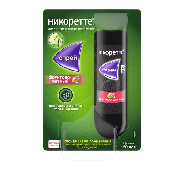 НИКОРЕТТЕ СПРЕЙ 0,001/ДОЗА 150 ДОЗ 13,2 МЛ №1 /ФРУКТОВ-МЯТН. ВКУС/